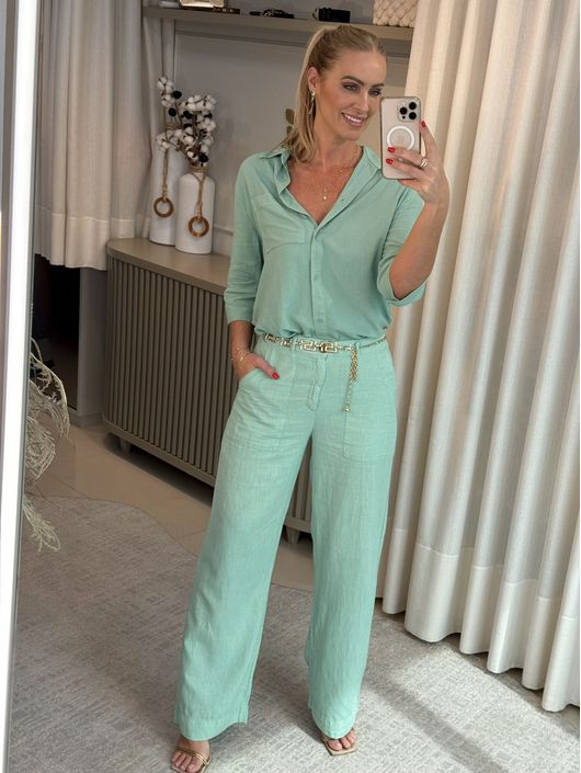 Camisa Ambicione Mangas 3/4 Verde Claro 1908 - K19... - KATI MODAS