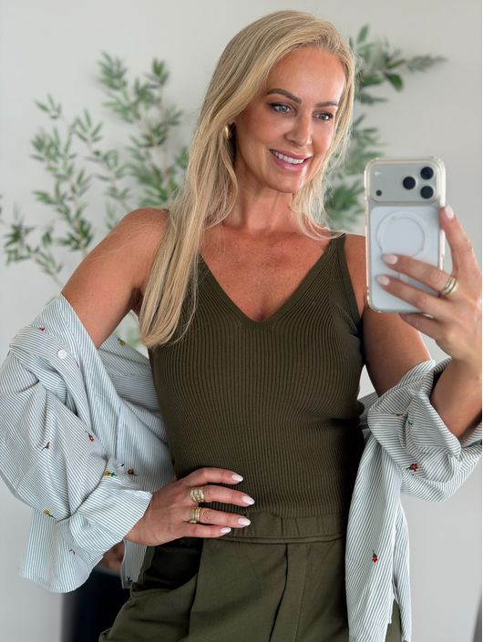 Regata Biamar Canelada Decote V Verde Oliva 1001 -... - KATI MODAS