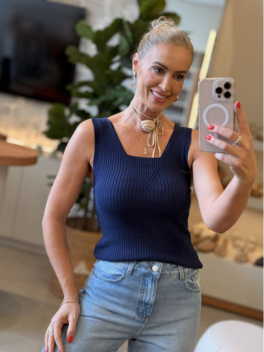 Regata Biamar Canelada Em Algodão Com Decote Quadr... - KATI MODAS