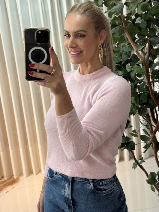 Blusa Biamar Em Fio Pluma Com Gola Redonda Rosa 07... - KATI MODAS
