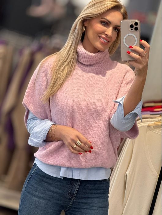 Colete Com Gola Alta Oversized Rosa 1207 - K10516B - KATI MODAS