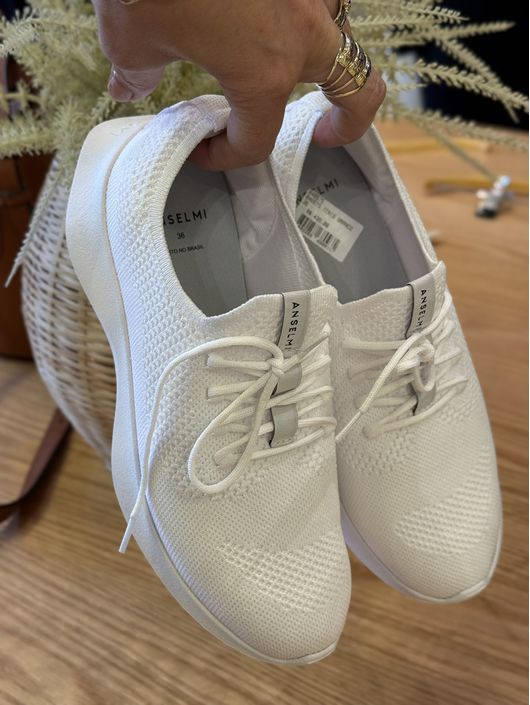Tênis De Tricô Com Cadarço Off White 0506l - K0465... - KATI MODAS