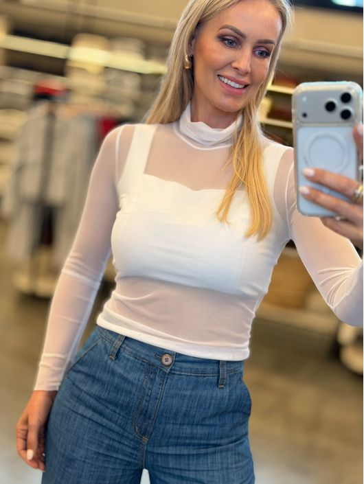 Blusa Biamar Com Transparência Com Gola Alta Off W... - KATI MODAS