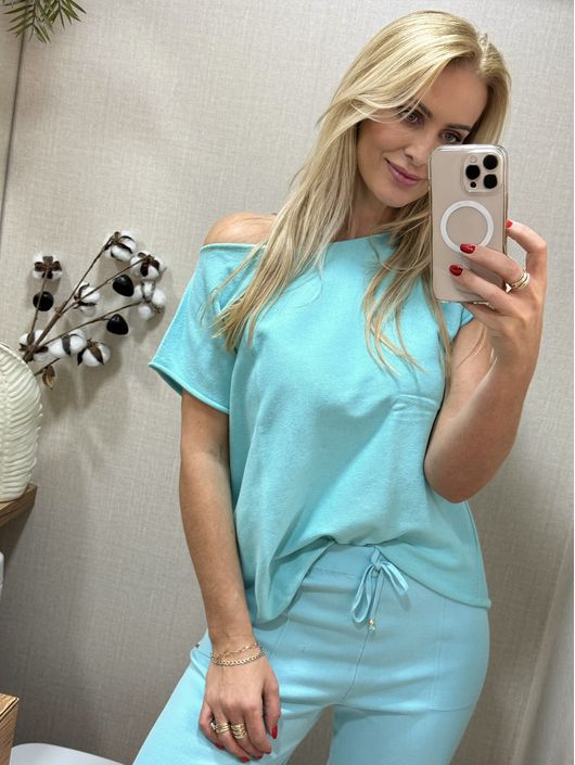 Blusa Ambicione Decote Redondo Reta Azul Turquesa ... - KATI MODAS