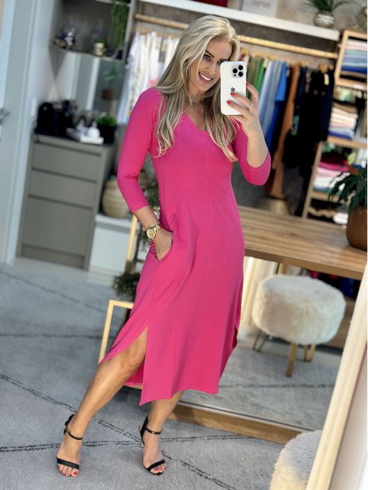 Vestido Midi Com Manga 3/4 Age Rosa Beat - K12251... - KATI MODAS