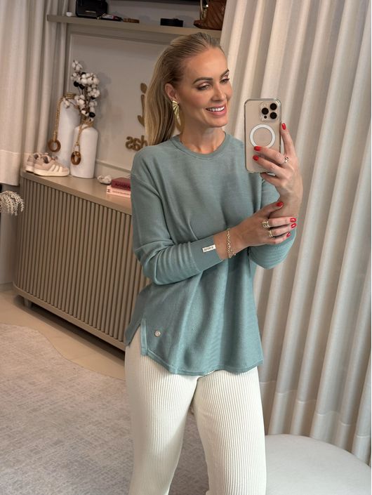 Blusa Biamar Alongada Em Algodão Com Fendas Verde ... - KATI MODAS