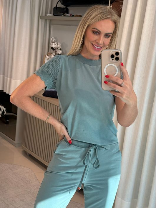 Blusa Biamar Manga curta Vazada Verde 1507 - K1204... - KATI MODAS