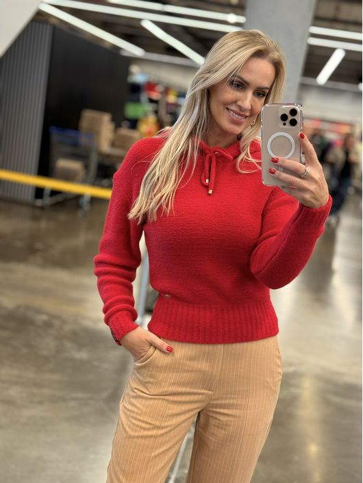 Blusa Biamar Com Mangas Cava Quadrada Vermelho 140... - KATI MODAS