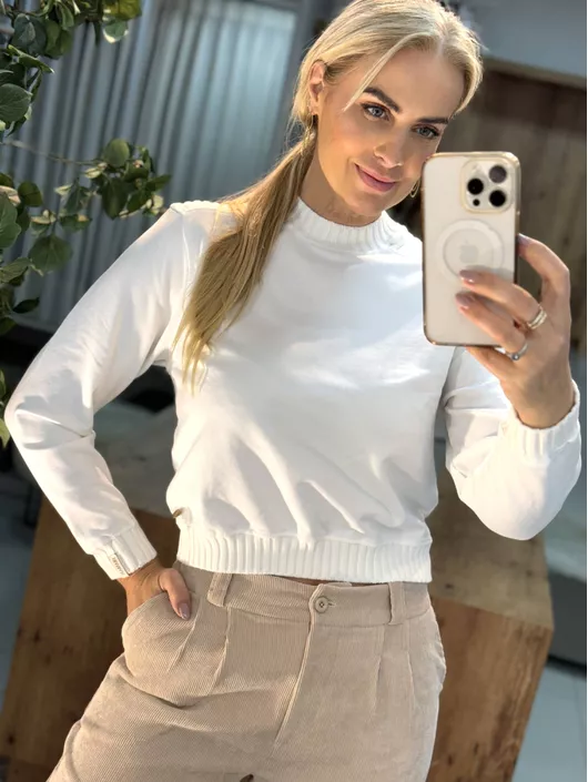 Blusa Biamar De Moletom Com Trico Na Barra, Punhos... - KATI MODAS