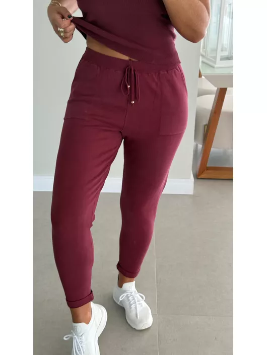 Calça De Tricô Com Barra Italiana Bordo - K015644A... - KATI MODAS
