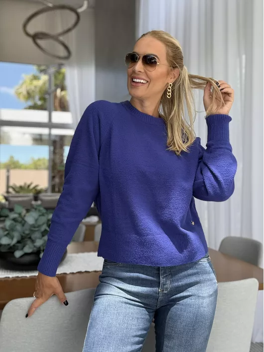 Blusa Abenção Em Fio Pluma Azul - K11746AB - KATI MODAS