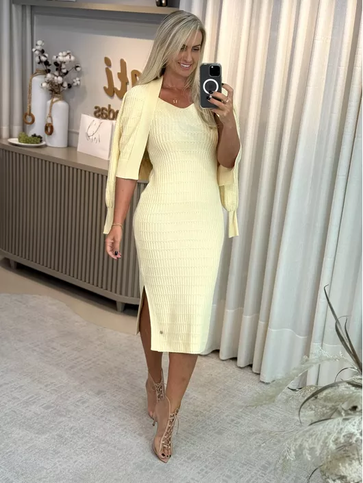 Vestido Midi Biamar De Algodão Amarelo - K11837B - KATI MODAS