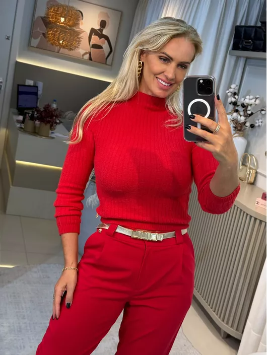 Blusa Canelada De Fio Pluma Abenção Vermelho - K10... - KATI MODAS