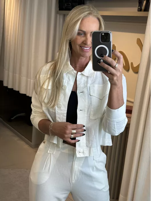 Casaco Biamar Em Sarja Com Botões Off White - K11... - KATI MODAS