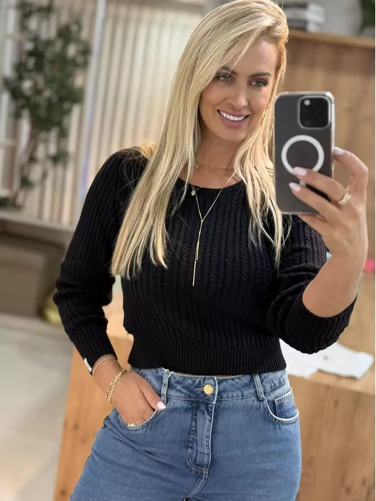 Blusa Abenção Trançada Decote U Preto - K11728AB - KATI MODAS