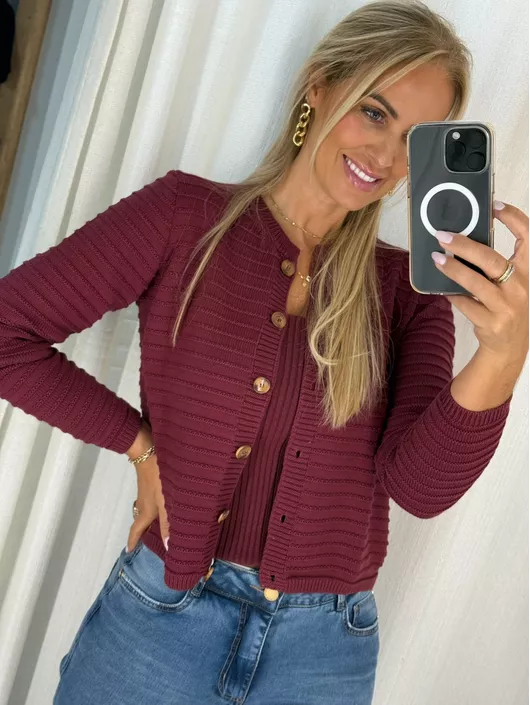 Casaquinho De Tricô Com Botões Bordo - K019327AM - KATI MODAS