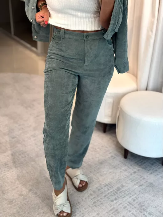 Calça Biamar De Cotele Com Bolso Verde - K11582B - KATI MODAS