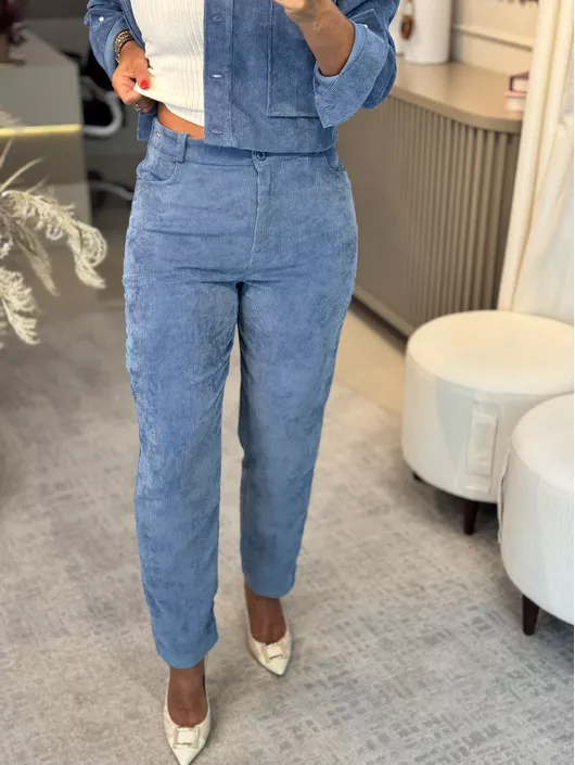 Calça Biamar De Cotele Com Bolso Azul - K11582B - KATI MODAS