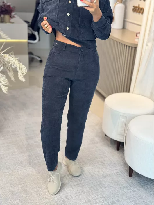 Calça Biamar De Cotele Com Bolso Azul Marinho - K1... - KATI MODAS