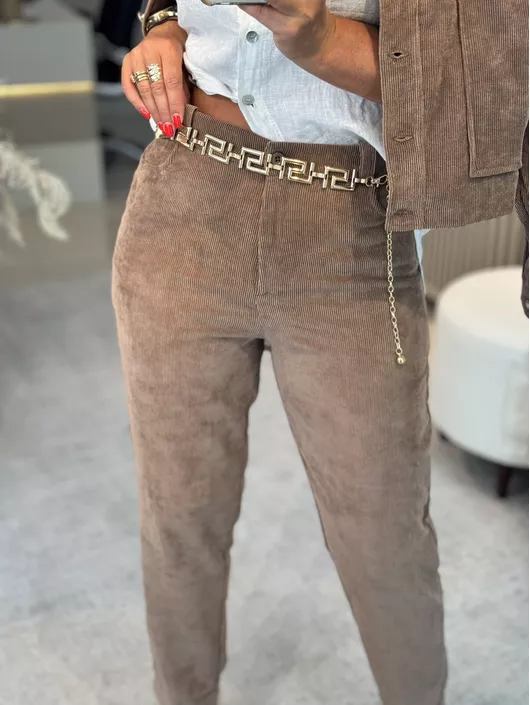 Calça Biamar De Cotele Com Bolso Marrom - K11582B - KATI MODAS