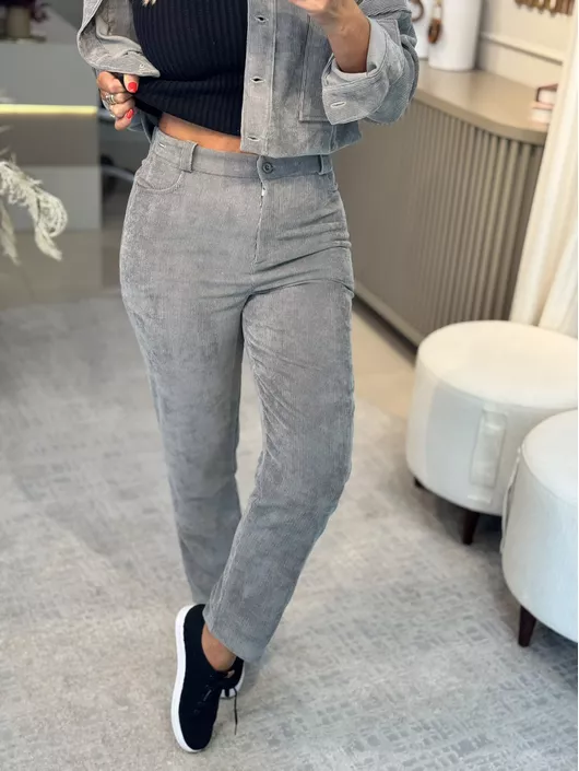 Calça Biamar De Cotele Com Bolso Cinza - K11582B - KATI MODAS
