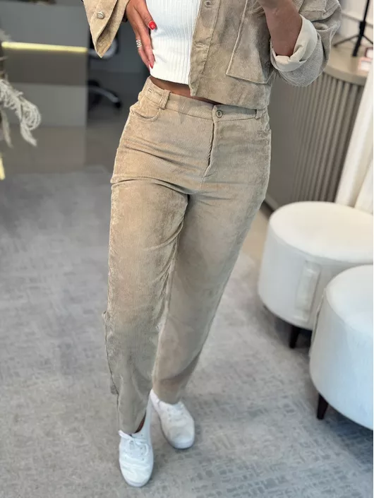 Calça Biamar De Cotele Com Bolso Bege Medio - K11... - KATI MODAS