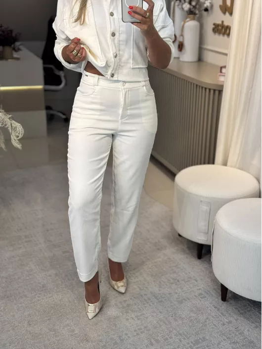 Calça Biamar De Cotele Com Bolso Branco - K11582B - KATI MODAS