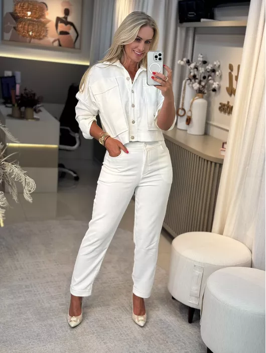 Jaqueta Biamar De Cotele Branco - K11583B - KATI MODAS