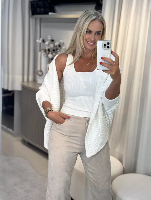 Casaco Biamar Casulo Com Ponto Pipoca Off White -... - KATI MODAS