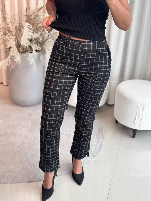 Calça Biamar Em Alfaiataria Xadrez - K11225B - KATI MODAS