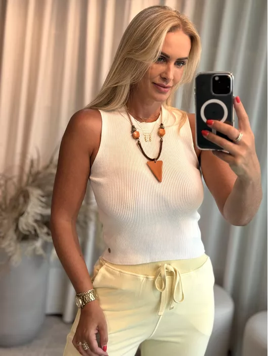 Regata Biamar Canelada Com Gola Off White - K1182... - KATI MODAS