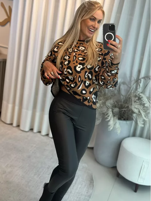 Blusa Biamar Animal Print Caramelo - K11780B - KATI MODAS