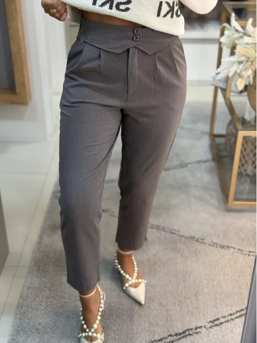 Calça Afaiataria Biamar Com Detalhe No Cós Marrom ... - KATI MODAS