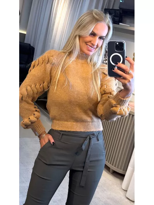 Blusa Abenção Com Detalhe Vazado Caramelo - K11750... - KATI MODAS