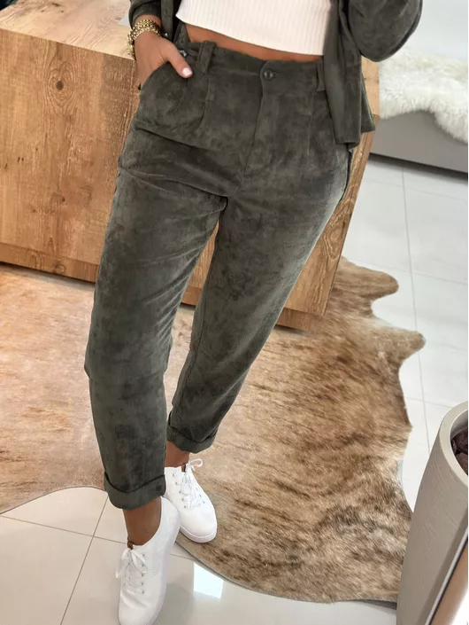 Calça Biamar De Veludo Com Barra Italiana Verde - ... - KATI MODAS