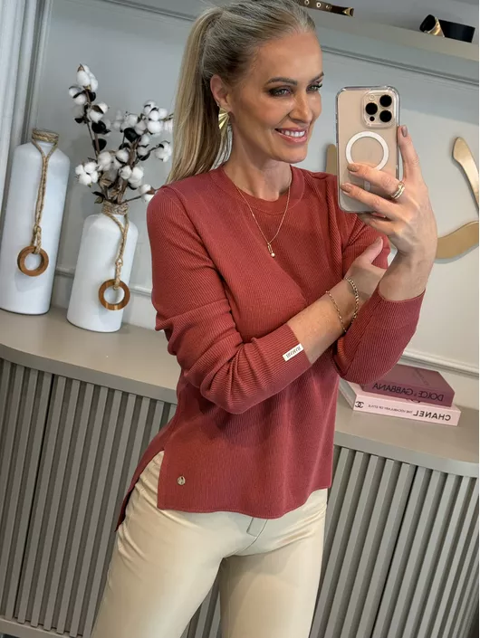 Blusa Biamar Mullet Com Gola Redonda Goiaba 2306 -... - KATI MODAS