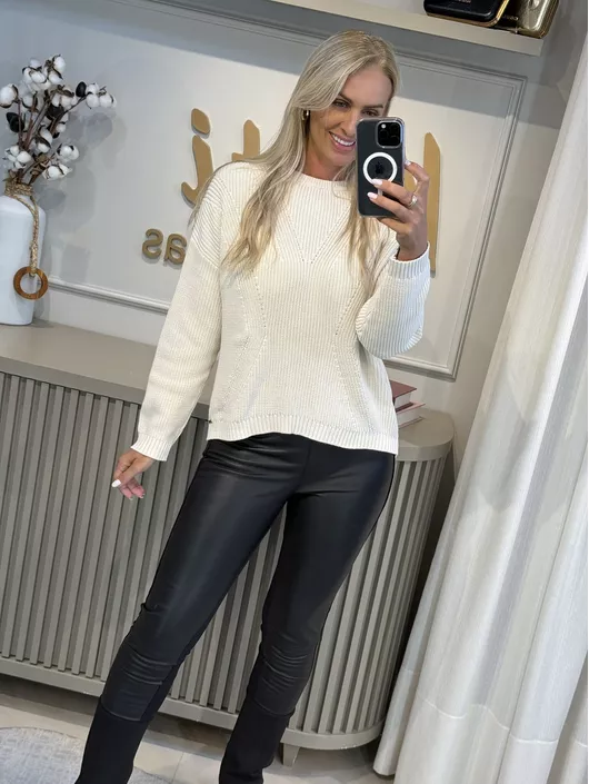 Blusa De Tricô Mullet Areia - K019285AM - KATI MODAS