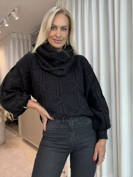 Blusa Biamar Com Gola Removível Preto - K11856B - KATI MODAS