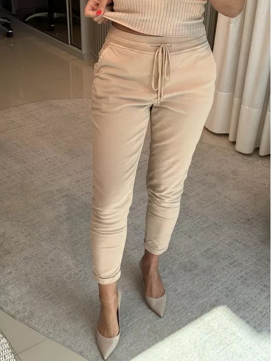 Calça De Sarja Com Cordão Bege 2803 - K047322AM - KATI MODAS