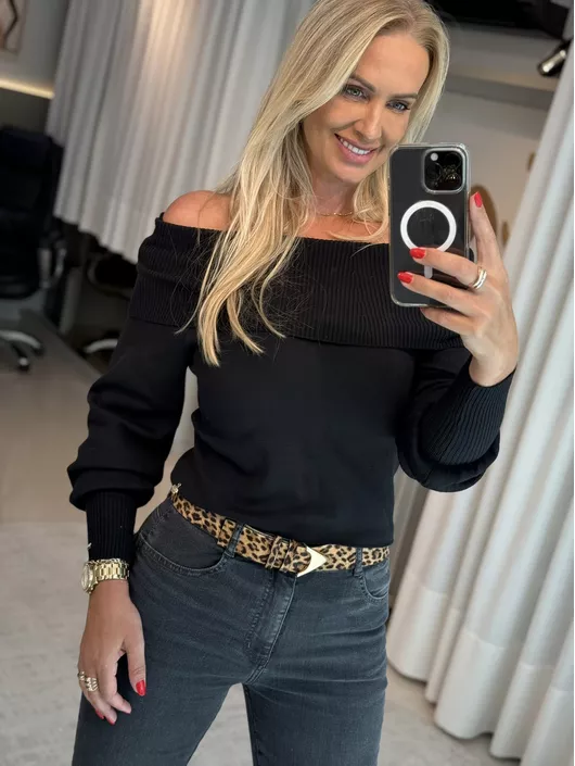 Blusa Abenção Ombro A Ombro Preta - K11738AB - KATI MODAS
