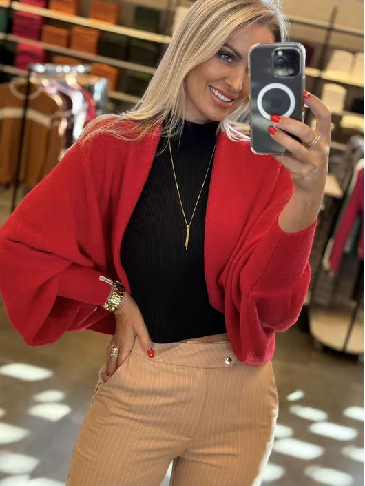 Bolero de Fio Pluma Vermelho - K009498B - KATI MODAS
