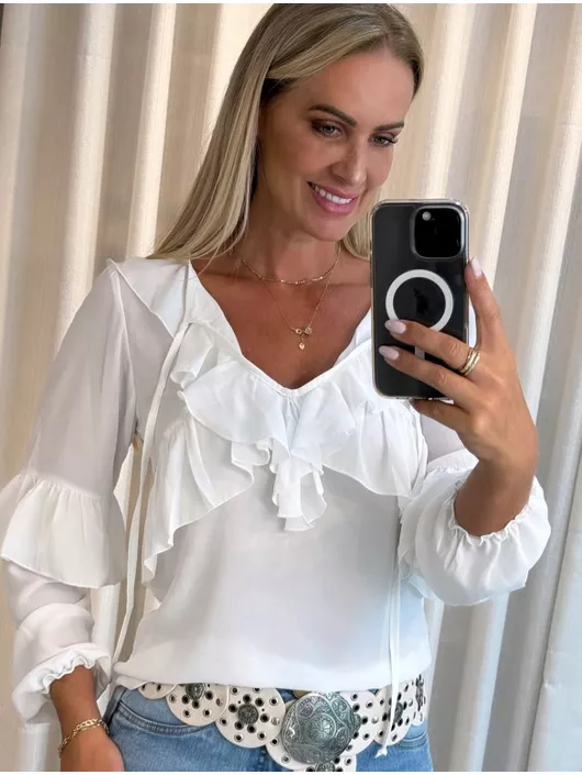 Bata Boho Com Babados Off White - K02971CG - KATI MODAS