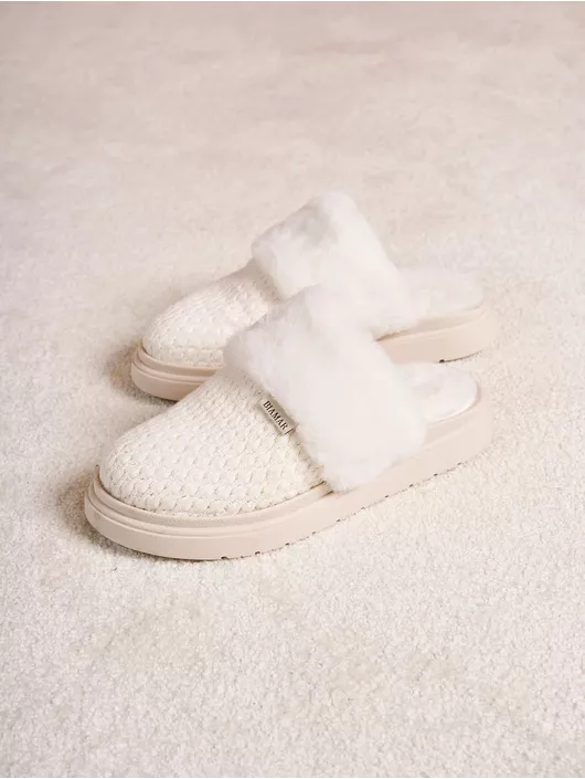 Pantufa Biamar Com Pele Branco - K50016B - KATI MODAS