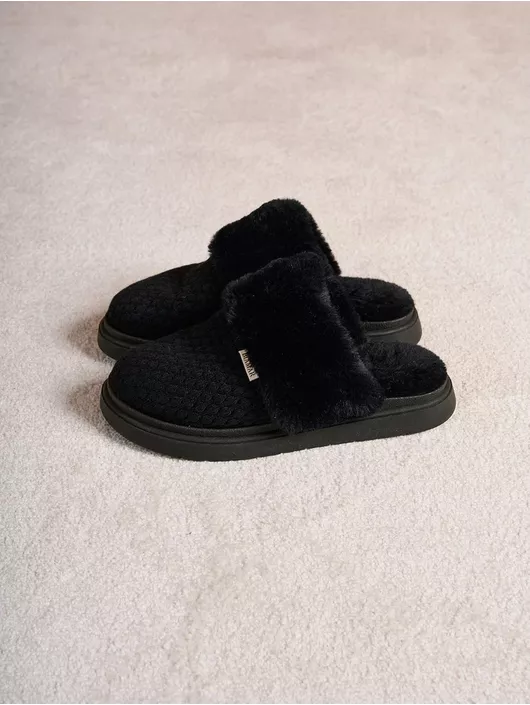 Pantufa Biamar Com Pele Preto - K50016B - KATI MODAS