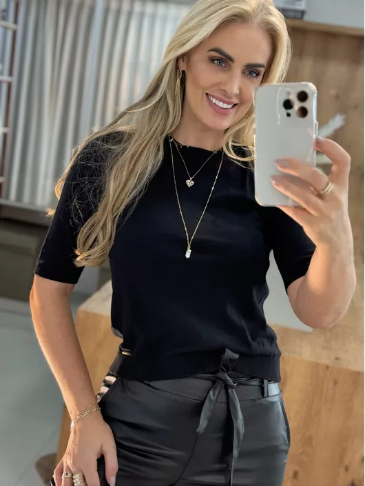 Blusa De Algodão Preto - K019205AM - KATI MODAS