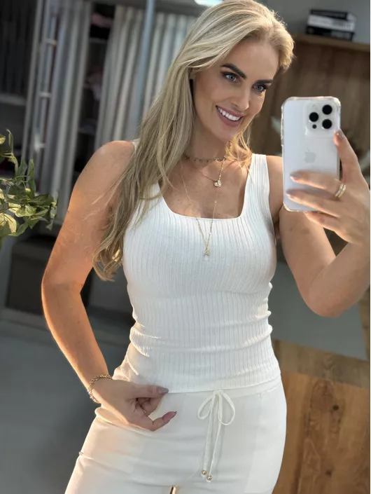 Regata Decote Quadrado Off White 10/01 - K018869AM - KATI MODAS