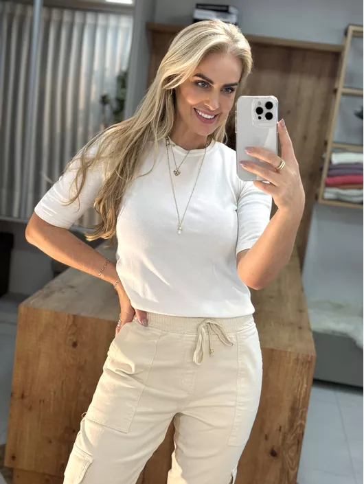 Blusa De Algodão Off White - K019205AM - KATI MODAS