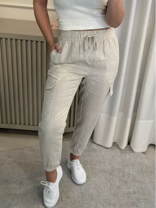 Calça Cargo Em Linho Bege - K047413AM - KATI MODAS