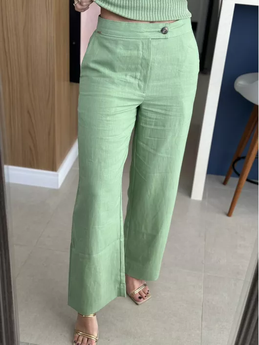 Calça Reta Em Liocel Verde Menta - K047507AM - KATI MODAS
