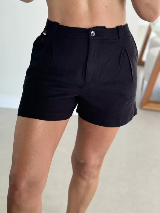 Shorts Biamar De Viscolinho Preto - K11294B - KATI MODAS